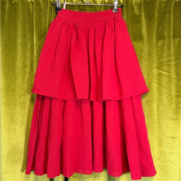 Vintage 80s Rodier French Gorgeous tiered bright red layered ruffle skirt Small - Picture 2 of 6